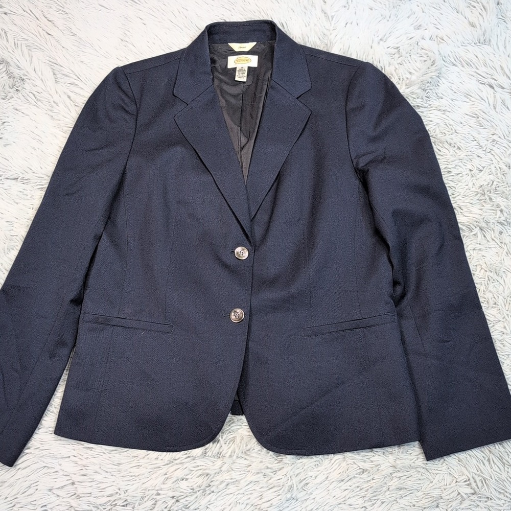 Vintage Talbots Jacket Womens 12 Blue Wool‎ Blend Blazer Preppy Career Comfort